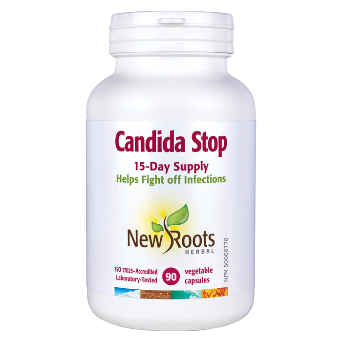 Bottle of New Roots Candida Stop 90 Vegetable Capsules