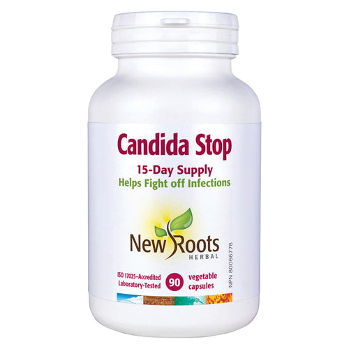 Bottle of New Roots Candida Stop 90 Vegetable Capsules