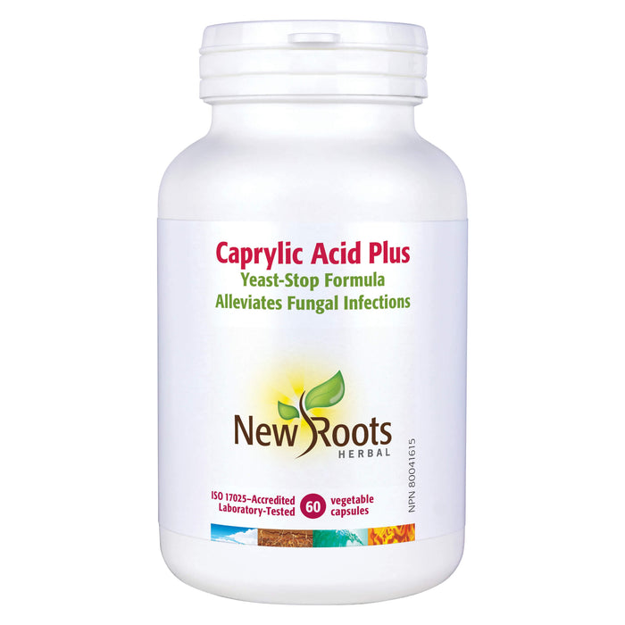 Bottle of New Roots Caprylic Acid Plus 60 Vegetable Capsules