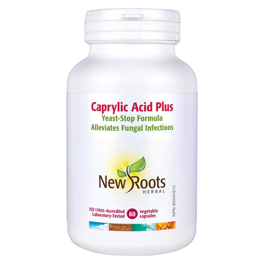 Bottle of New Roots Caprylic Acid Plus 60 Vegetable Capsules