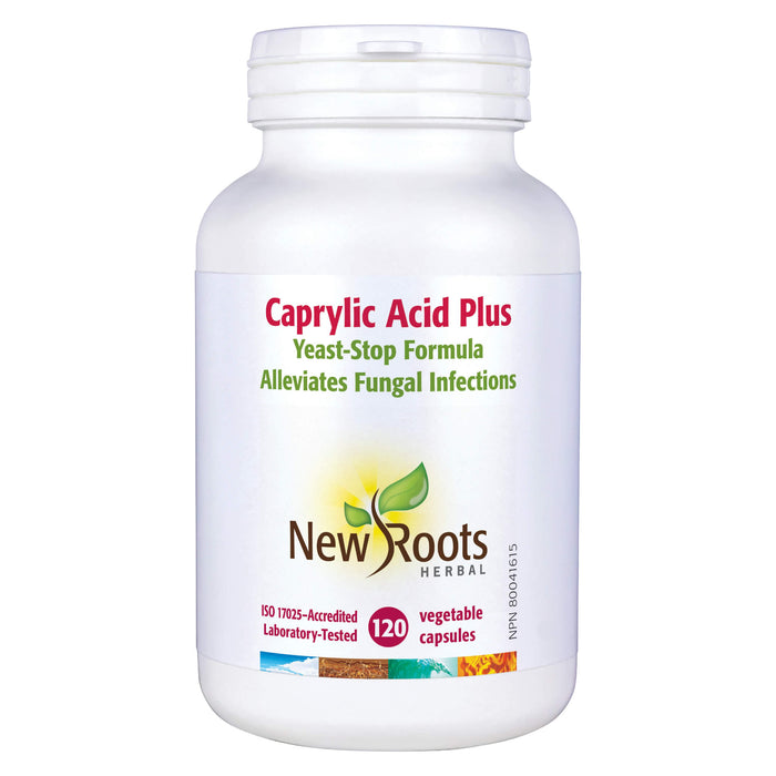Bottle of New Roots Caprylic Acid Plus 120 Vegetable Capsules