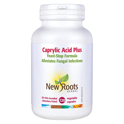 Bottle of New Roots Caprylic Acid Plus 120 Vegetable Capsules