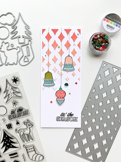 Catherine Pooler - Slimline Cover Plate Die - Marquise. The Marquise Slimline Cover Plate die has a gradient diamond pattern that mirrors the shape of a marquise cut. This cover plate will add wonderful texture to a classy card just layered on white over white. You could also blend some colors behind it to create a sparkly bit of movement on your card.  The Marquise Slimline Die measures 3.5" x 8.5". Available at Embellish Away located in Bowmanville Ontario Canada. Card By Catherine Pooler