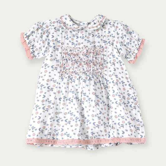 Charlotte Floral Hand-Smocked Baby Dress + Bloomer (Organic Muslin)