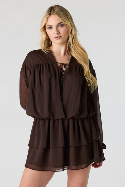 Chiffon Tiered Long Sleeve Mini Dress