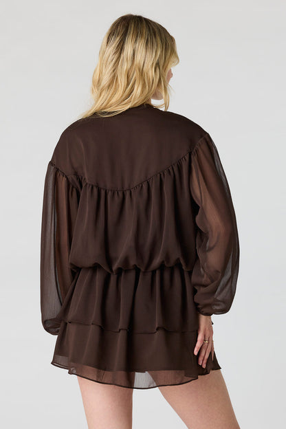 Chiffon Tiered Long Sleeve Mini Dress