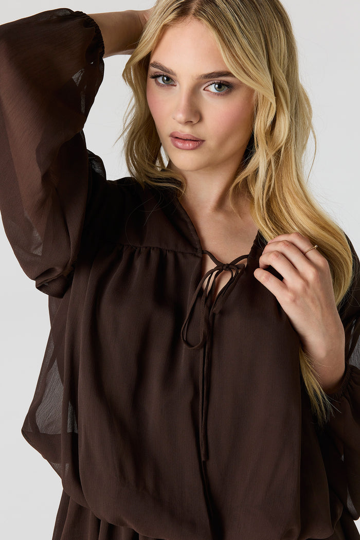 Chiffon Tiered Long Sleeve Mini Dress