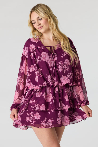 Chiffon Tiered Long Sleeve Mini Dress
