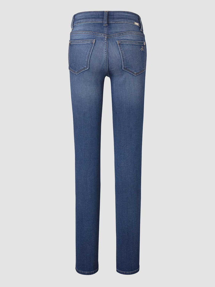 DL1961 girls' Chloe Skinny jeans in mid-wash blue 'Parula', flat back view.