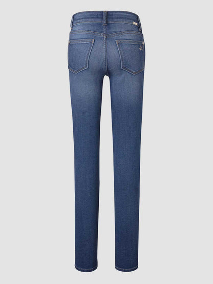 DL1961 girls' Chloe Skinny jeans in mid-wash blue 'Parula', flat back view.