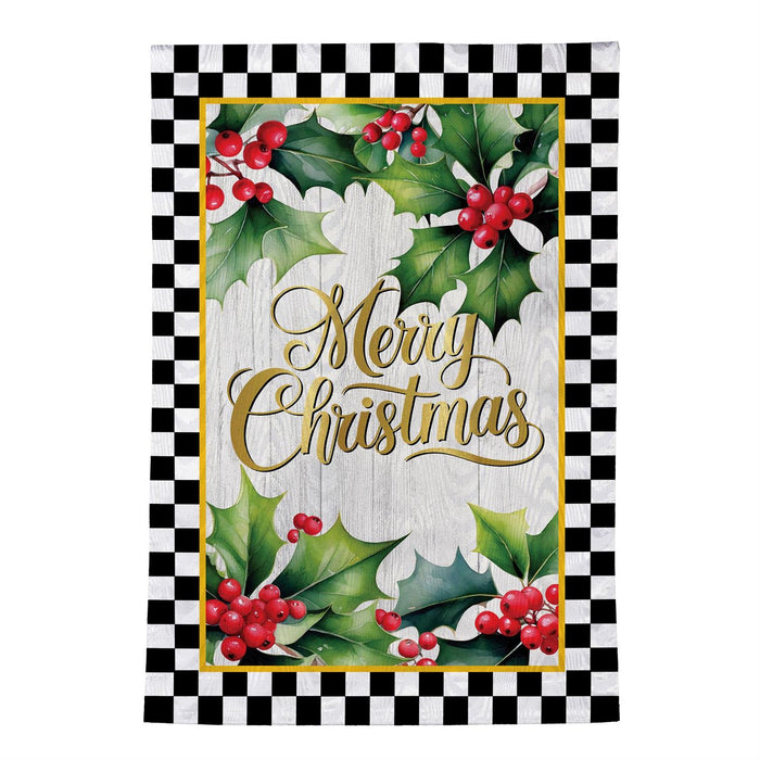 Christmas Black & White Check Garden Flag
