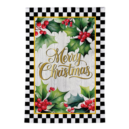 Christmas Black & White Check Garden Flag
