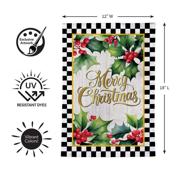 Christmas Black & White Check Garden Flag