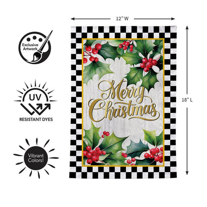 Christmas Black & White Check Garden Flag