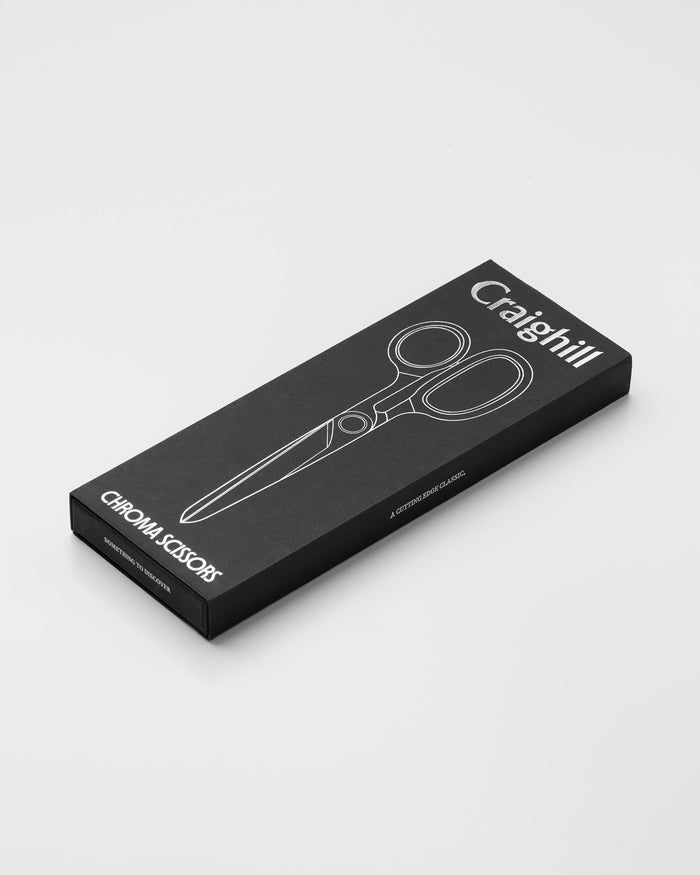 Chroma scissors gift box with printed scissor line art and brand text