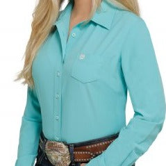 Cinch Women's L/S Solid Turquoise Arenaflex Western Button Down Shirt