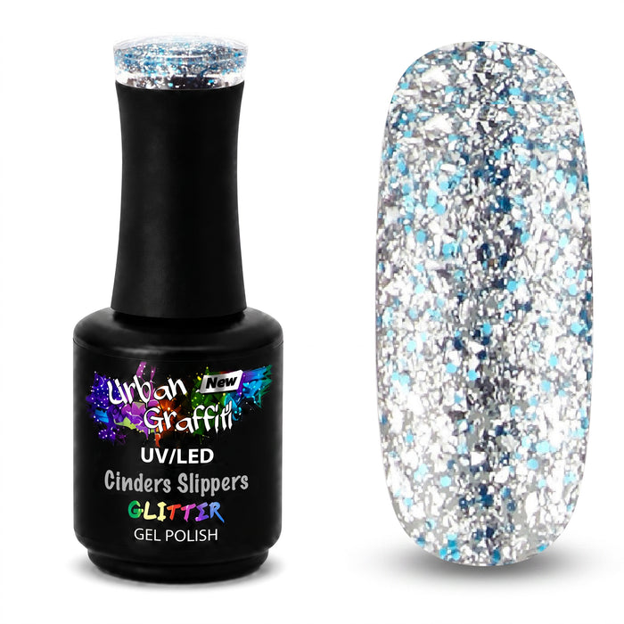 Cinders Slippers - UGGP-A0908 Urban Graffiti Silver and Blue Glitter Polish 15ml