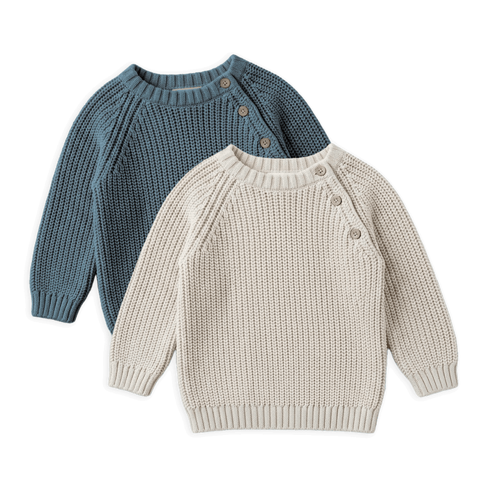 Classic Chunky Knit Baby Pullover Sweaters, Organic Cotton