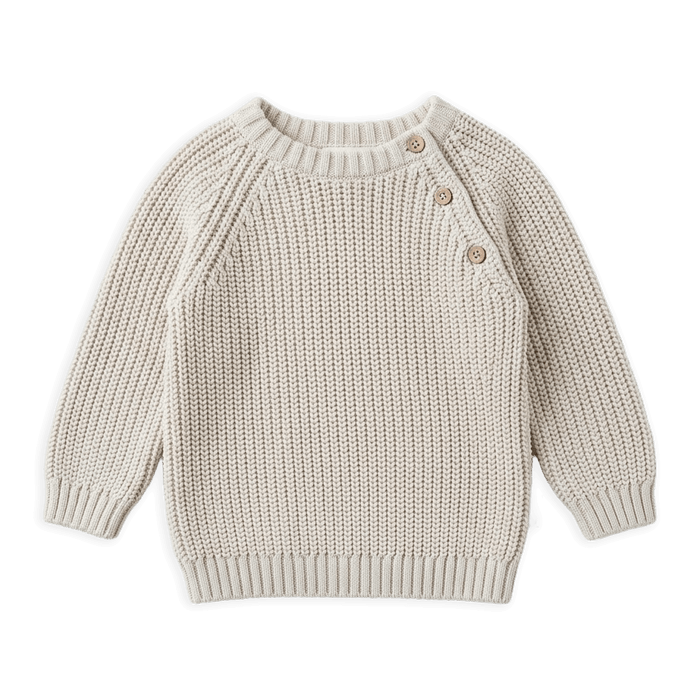 Organic Cotton Classic Chunky Knit Baby Pullover Sweaters, Stone