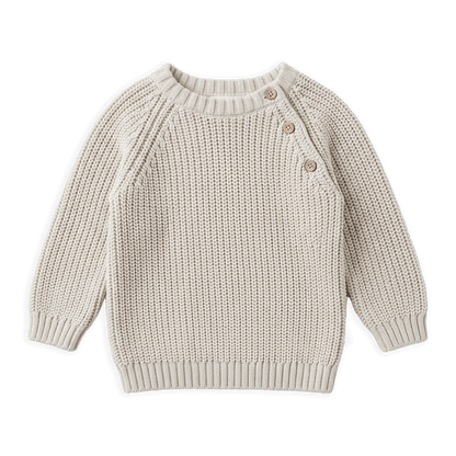 Organic Cotton Classic Chunky Knit Baby Pullover Sweaters, Stone