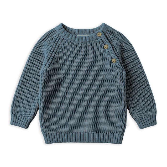 Organic Cotton Classic Chunky Knit Baby Pullover Sweaters, Teal