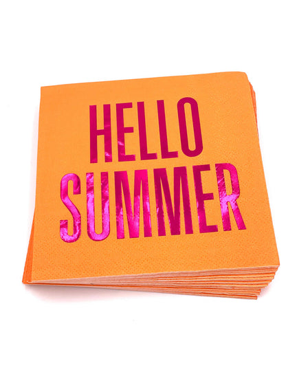Hello Summer Orange foil cocktail napkins by soiree-sisters, set of 20, featuring vibrant orange design with shiny foil accents.