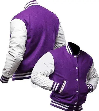 Wool Varsity Jacket: Faux Leather Sleeves, American College Style jacket - Duazan