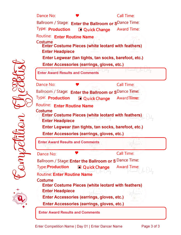 Competition Checklist (Printable)