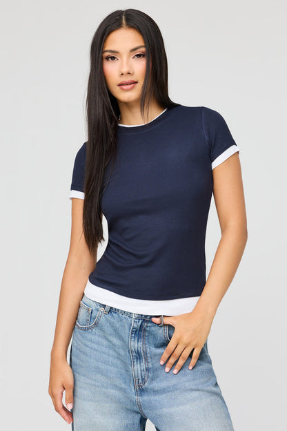 Contrast Ribbed T-Shirt
