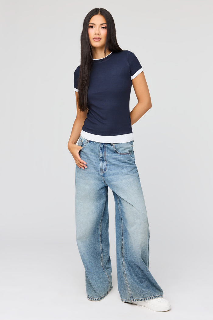 Contrast Ribbed T-Shirt