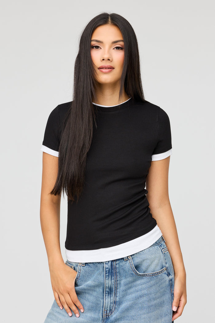 Contrast Ribbed T-Shirt