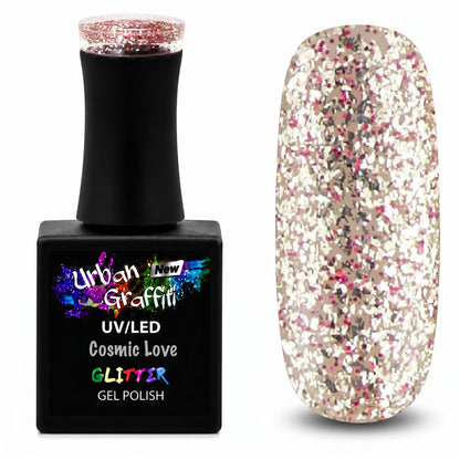 Cosmic Love - UGGP-A0916 Urban Graffiti Gold and Red Glitter Gel Polish 15ml