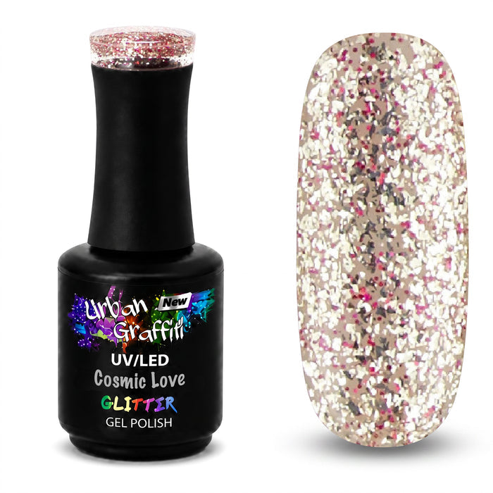 Cosmic Love - UGGP-A0916 Urban Graffiti Gold and Red Glitter Gel Polish 15ml
