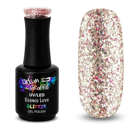 Cosmic Love - UGGP-A0916 Urban Graffiti Gold and Red Glitter Gel Polish 15ml