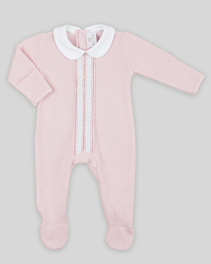 Cotton Peru Vertical Lace/Button Footie-Pink