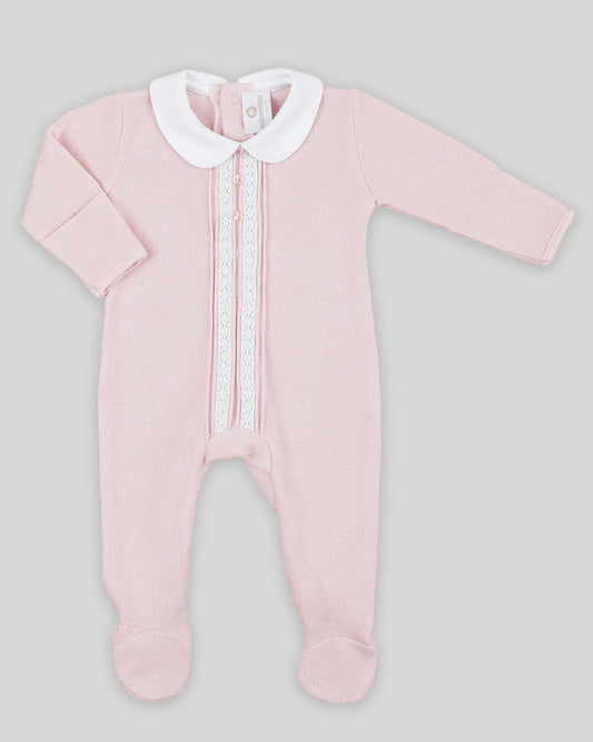 Cotton Peru Vertical Lace/Button Footie-Pink