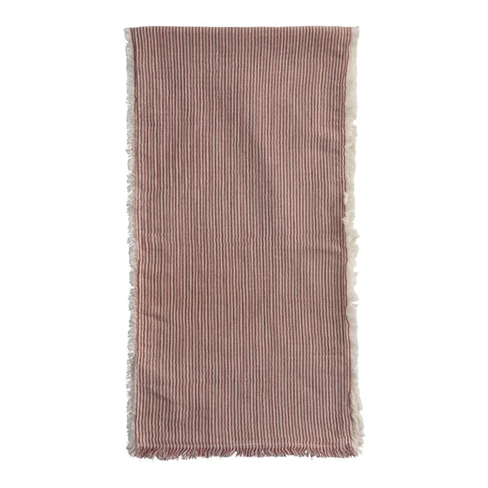 Cotton Table Runner with Stripes and Fringe