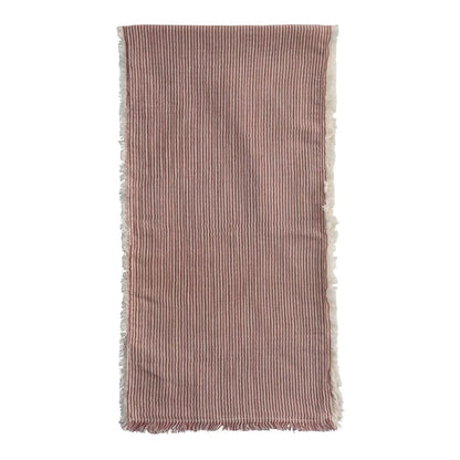 Cotton Table Runner with Stripes and Fringe