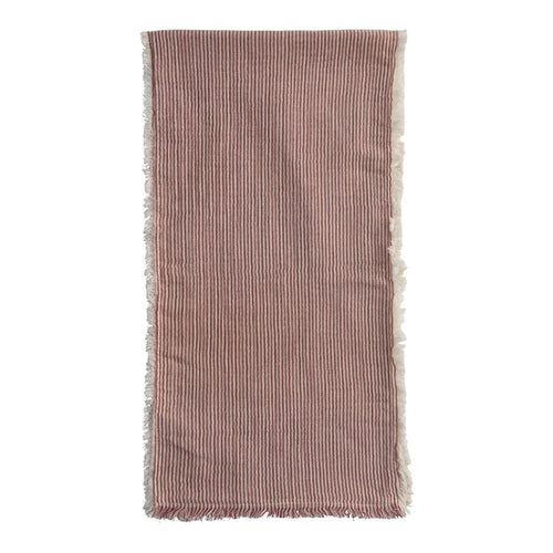 Cotton Table Runner with Stripes and Fringe