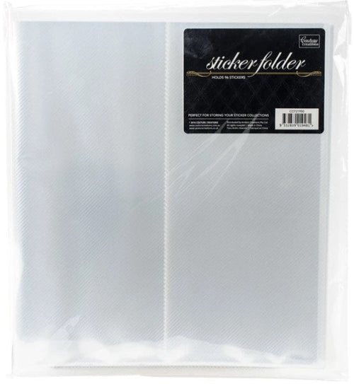 Couture Creations - Sticker Folder. Are you a fan of sticker sets? Then this sticker folder from Couture Creations is for you, with 48 convenient compartments you can store up to 96 standard sticker sheets! Fits stickers 4"x9" from Starform, Ecstasy Crafts and Peel Off's. Available at Embellish Away located in Bowmanville Ontario Canada.