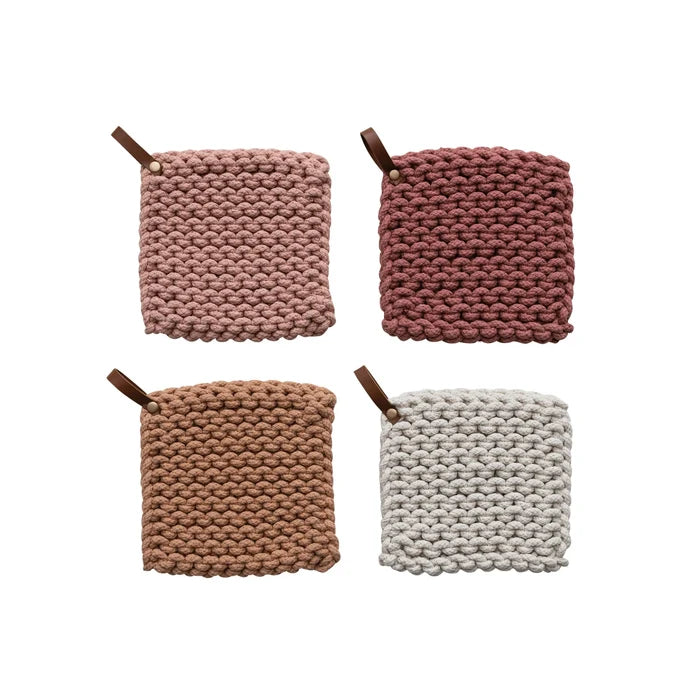 Crocheted Pot Holder with Leather Loop