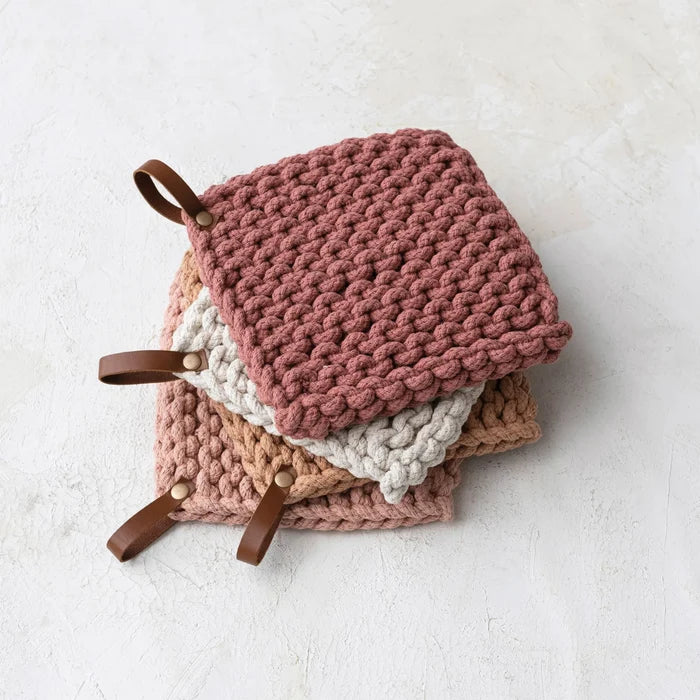 Crocheted Pot Holder with Leather Loop