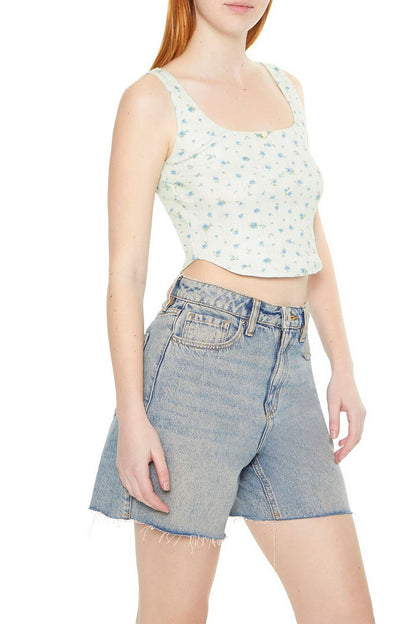 Cropped Floral Print Tank Top