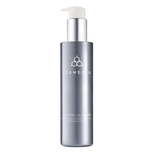 CosMedix Crystal Cleanse Liquid Crystal Cream Cleanser in a silver pump bottle