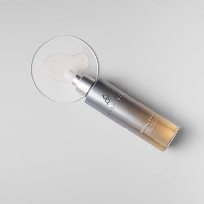Crystal Cleanse cleansing cream and Crystal Clear Hydrating Mist from the Liquid Crystal Hydration Duo shown with a cream patch