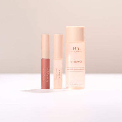 Daily Essentials Set by House of Lashes with remover and pink tubes on a pale background