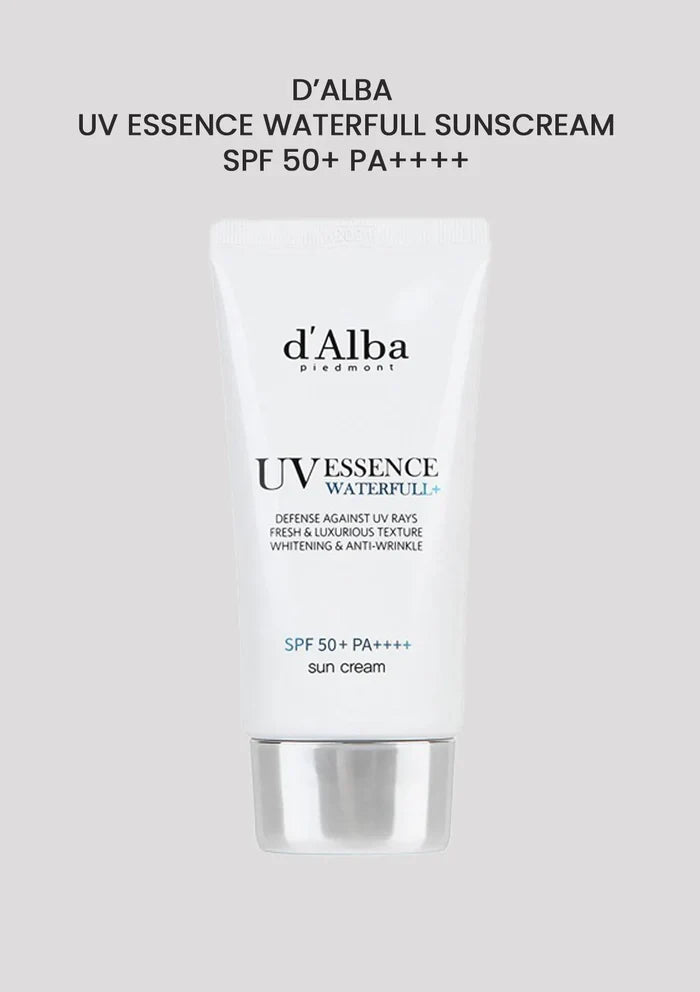 d'Alba UV Essence Waterfull Sunscreen SPF 50+ PA++++ on a white background