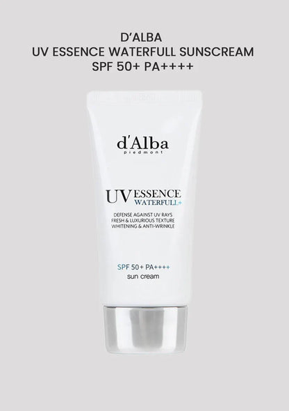 d'Alba UV Essence Waterfull Sunscreen SPF 50+ PA++++ on a white background