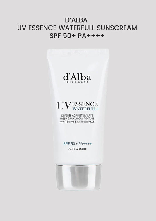 d'Alba UV Essence Waterfull Sunscreen SPF 50+ PA++++ on a white background