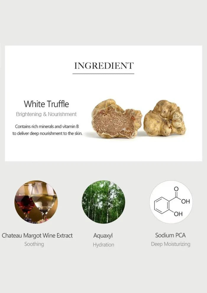 White truffle and its ingredients on a gray background